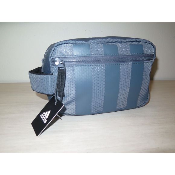 adidas LP6255 Men's Onix Gray Striped Zippered Toiletry Kit - Picture 1 of 10